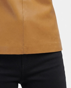 Blusa de Diseño para Mujer, de Cuero Genuino, Impermeable, con Spandex y PU, Manga Corta, Color Sólido, Cuello Redondo, Moderna, Formal, de Verano - Product Image 5