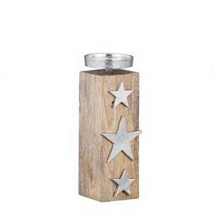 Portavelas Cuadrado de Madera de Mango y Metal con Diseño de Estrellas, Hecho a Mano, Multicolor, Decorativo para Hogar y Jardín, Decoración Navideña - Product Image 1