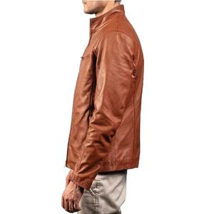 Chaqueta de Cuero Marrón Icónica para Hombre, Prenda Exterior de Piel de Oveja Auténtica con Cierre de Cremallera, Cuello de Banda y Múltiples Bolsillos - Product Image 5