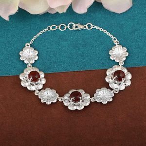 New Classic 925 Sterling Silver Flower Design <b>Bracelet</b> With <b>Red</b> Garnet Stones Claw Setting For Women Everyday Wear Fine Jewelry - Product Image 1