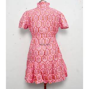 Women's mid-length soft pure Cotton <b>Dress</b> Hand Block Floral Print Minimalist Casual Party Wear Formal Bridesmaid Maxi <b>Dress</b> - Product Image 6