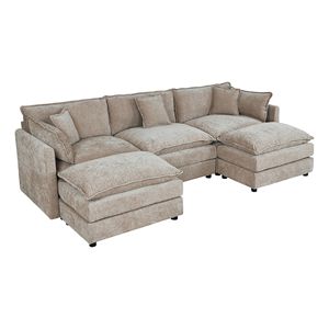 ชุดโซฟาห้องนั่งเล่นพรีเมียม 2187 ประกอบด้วยโซฟาสีคาราเมลสามตัวและที่วางเท้าสองตัว - Product Image 6