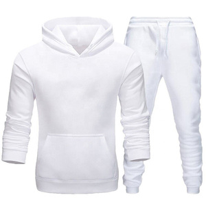 Survêtement à capuche blanc pour homme, manches longues, couleur unie, décontracté, pour l'automne, avec poches latérales, matière en coton respirant - Product Image 1