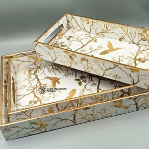 ชุดถาดเคลือบ MDF งานฝีมือแบบกำหนดเอง ถาดไม้ซ้อนกันได้แบบยั่งยืนพร้อมลายพิมพ์พฤกษศาสตร์ ถาดตกแต่งสำหรับบ้านแบบขายส่ง - Product Image 6