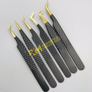 Pince à épiler de précision RMI en acier inoxydable avec pointe plaquée or, antistatique, poignée noire, pointe lisse, haute qualité pour cils - Product Image 1
