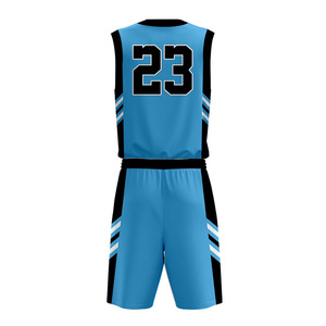 Conjunto de Uniforme de Baloncesto Ekin Impex, Sin Mangas, Cuello en V, Azul y Negro, para Adultos, Absorbente de Humedad, Impresión Sublimada - Product Image 4
