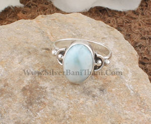 Anillo de Boda Clásico con Engaste de Bisel de Larimar Natural al por Mayor, Plata de Ley 925, Piedra Azul Genuina, Joyería Fina de Gemas de Alta Calidad - Product Image 4