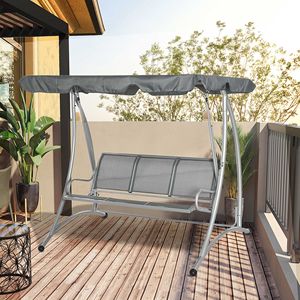 Dondolo a 3 posti regolabile grigio con supporto e tettuccio, sedia sospesa per interni/esterni per giardino e bordo piscina - Product Image 2