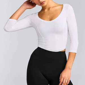 Camisetas de Gimnasio y Yoga de Manga 3/4 de Longitud Corta, Diseño con Cuello Profundo, Ropa Deportiva Ecológica sin Costuras, Venta al por Mayor - Product Image 1