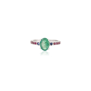 Minimalist Oval Cut Emerald Round Brilliant Cut Blue Sapphire & Ruby Solitaire Accent Gemstone <b>Fine</b> <b>Ring</b> Jewelry Gift for Her - Product Image 1