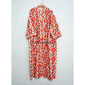 Kimono de algodón estampado a mano con estampado floral indio y cierre con cordón, transpirable para todas las estaciones. - Product Image 1