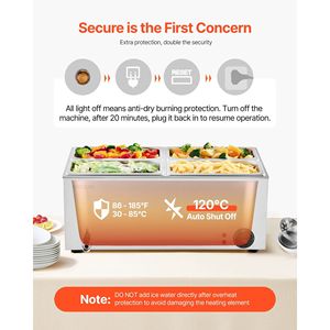 Calentador Eléctrico Profesional de Encimera de Acero Inoxidable Comercial de 24QT para Buffet Bain Marie, 8 x 1200W, Equipo de Calentamiento y Mantenimiento de Alimentos - Product Image 6
