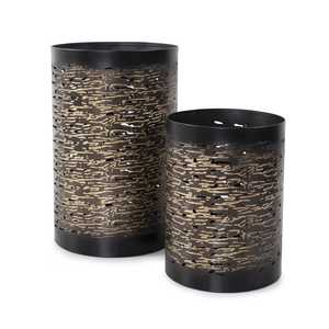 Porte-bougie cylindrique festif en fer, diamètre 4 pouces, hauteur 5,5 pouces, motif doré en relief, résistant à la chaleur, décoration d'intérieur - Product Image 4