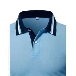 Polo de Manga Corta Azul Claro para Hombre, Color Sólido, Jersey de Algodón, Ropa Casual, Diseño Transpirable de Punto - Product Image 4