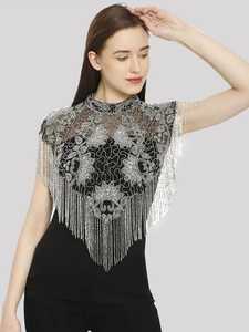 Silk Embroidery Beaded Fringe <b>Cape</b> Wrap Shoulder Cover for <b>Women</b> Wedding Party Decorative Bolero Adult - Product Image 6