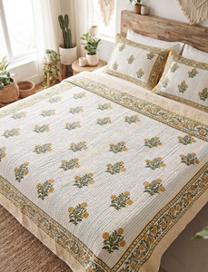 Hand Block Printed Cotton Reversible Indian Floral Print Lightweight Soft <b>Quilt</b> <b>Throw</b> Blanket Kantha Jaipuri Razai Boho 60x90 - Product Image 6