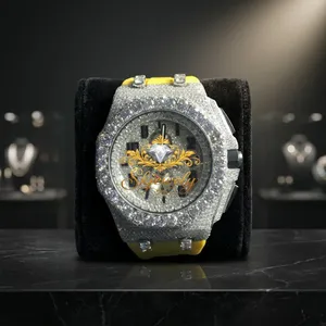 Reloj de Cuarzo con Moissanita para Hombre, Caja de Acero Inoxidable, Esfera de Cristal de Zafiro, Resistente al Agua 10 Bar, Estilo Hip Hop de Lujo con Diamantes - Product Image 1