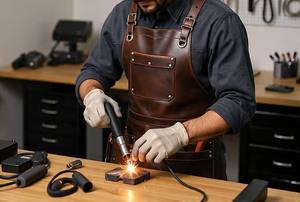 Delantal de Barbero Profesional de Cuero con Bolsillos para Tijeras, Uniforme de Estilista, Equipo de Salón de Cuero Genuino LPN-0271 - Product Image 4