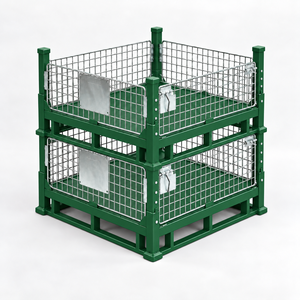 Palette en acier verte avec cage en treillis métallique, entrée 4 directions, simple face, charge dynamique 2,0T, industrielle, personnalisable, modèle PLT-02 - Product Image 2