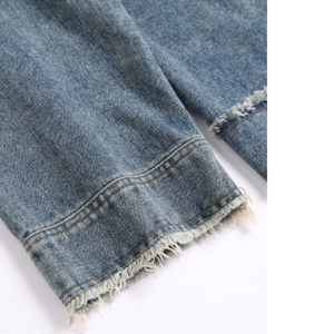 Veste en jean vintage pour homme, à manches longues, séchage rapide, respirante, col montant, boutonnée, détails effilochés, pour l'automne et l'hiver - Product Image 4