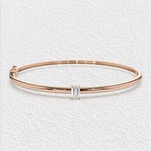 Wholesale Luxury 925 <b>Sterling</b> <b>Silver</b> Gold Rose Gold Plated Trendy Unisex Minimalist Emerald Cut Moissanite Stone <b>Bangle</b> <b>Bracelet</b> - Product Image 4