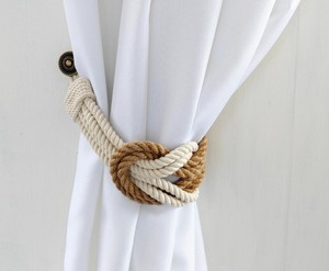 Curtain Tie backs..Double Square Knot Curtain Holdback..Jute & Cotton Rope <b>Tieback</b> - Product Image 2