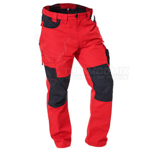 Red <b>Work</b> Pants With Black Reinforced Knees And Pockets Abrasion Resistant <b>Cargo</b> Design For Outdoor Use - Product Image 2