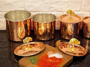 Handcrafted Hammered Copper <b>Canister</b> Set with Lid, Decorative Kitchen Storage Jars for Spices, <b>Tea</b>, <b>Coffee</b> & Dry Fruits - Product Image 4