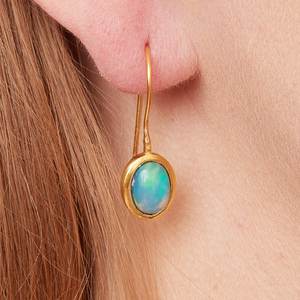 Pendientes Colgantes Hechos a Mano de Plata de Ley Chapada en Oro con Ópalo de Rajasthan, Joyería de Compromiso con Piedra de Nacimiento, Regalo Único para el Día de Año Nuevo - Product Image 4