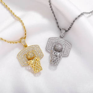 Pendentif de panier de basket en argent plaqué rhodium pour homme avec boule et filet en diamant de laboratoire, style hip-hop, pour usage quotidien - Product Image 3