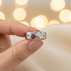 Anillo de Plata 925 Original para Mujer con Rubí y Moissanita de Corte Mixto, Diseño Romántico y Único, Ideal para Fiestas de Cumpleaños - Product Image 3