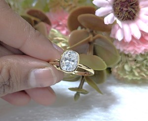 Lurba Jewels 2 Ct Cushion Cut Moissanite Bar Setting <b>Solitaire</b> Engagement <b>Ring</b> Gold Plated 925 Sterling <b>Silver</b> Trendy Wedding - Product Image 4