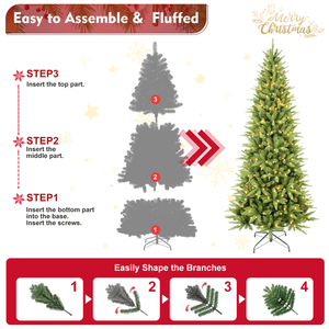 Albero di Natale Artificiale 2,4m (8ft) con 1612 Punte Miste in PVC/Acero Rigido, 500 Luci LED Bianco Caldo, Filo Memoria + Filo in Ferro, 300cm, Verde PE - Product Image 2