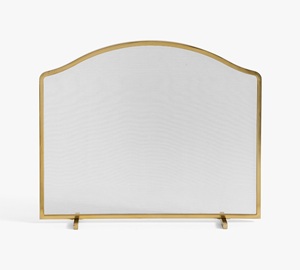 Écran de cheminée en métal au design arqué Heritage avec grille anti-étincelles robuste, protection de foyer autoportante, finition laiton antique - Product Image 2