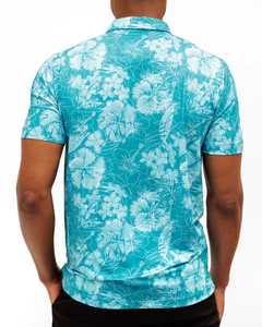 Polo de Manga Corta con Estampado Floral Turquesa para Hombre, Casual, Transpirable, Tejido, Corte Regular, Cierre de Botones - Product Image 2