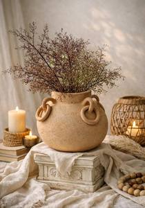 Décoration de table, décoration d'intérieur, vase à fleurs en porcelaine beige, effet argile, vase en céramique avec poignée par Universal Overseas - Product Image 3