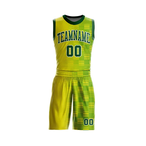 Fabricant de maillots et shorts de basketball, uniforme d'équipe personnalisé vert et jaune, nom et numéro personnalisés, vente en gros - Product Image 1