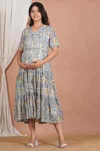 Ladies Maternity Dress Button Front Short Sleeve Pregnancy Midi Ladies Maternity Dress <b>Nursing</b> Breastfeeding Breathable Summer - Product Image 5