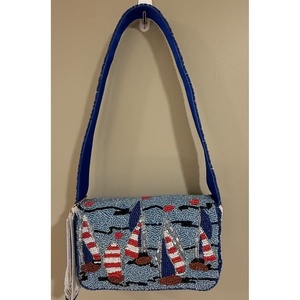 Hot Selling Fashion Soft Blue <b>Red</b> Horseshoe Beaded Shoulder Bag Women America Day Lucky Charm Novelty Handbag Statement Purses - Product Image 2