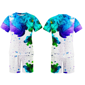 Men's Casual Short Sleeve T-<b>Shirt</b> And Shorts Set Digital Printed Colorful Ink Pattern Breathable <b>Polyester</b> Summer Wear - Product Image 5