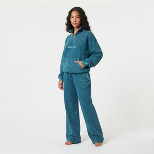 <b>Oversized</b> Quarter Zip Sweatshirt And <b>Sweatpants</b> Two Piece Women Tracksuit Streetwear Outfit OEM ODM Manufacturer - Product Image 3