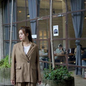 Veste Slouch à double boutonnage pour femmes de haute qualité 100% Ramie Tie Detail Cotton Filling Woven Classic Inner Button Closure - Product Image 3