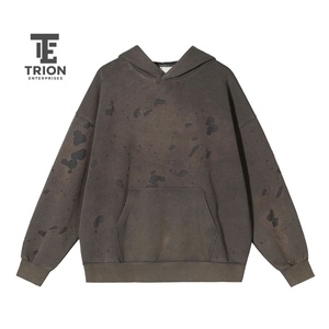 เสื้อฮู้ดดี้ผู้ชายสีดำทรงโอเวอร์ไซส์ ผ้าฟลีซคอตตอน มีฮู้ด ลายสาดสี สไตล์สตรีทแวร์ รับผลิตตามสั่ง ขายส่ง - Product Image 4