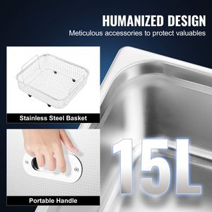 Pulitore a Ultrasuoni Professionale da 15L con Riscaldatore da 600W e Timer Digitale da 360W per Laboratorio e Pulizia di Componenti - Product Image 4