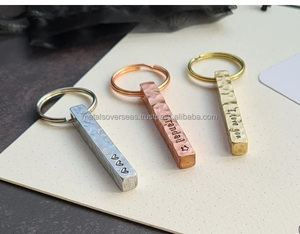 Engraved Solid Brass <b>Bar</b> Keychain with Hammered Finish Personalized Custom Keyring Gift Handmade Solid Brass <b>Bar</b> Keychain - Product Image 3