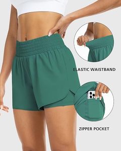 Shorts Deportivos de Cintura Alta para Mujer, Color Verde Sólido, Cintura Elástica, Secado Rápido, Tejido de Punto, con Bolsillos, Corte Regular - Product Image 5