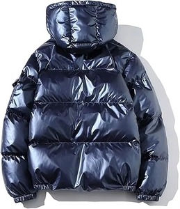 Veste matelassée à capuche pour homme, bleu foncé, imperméable, rembourrage en polyester, fermeture éclair, coupe ample, longueur normale, style décontracté pour l'hiver - Product Image 1
