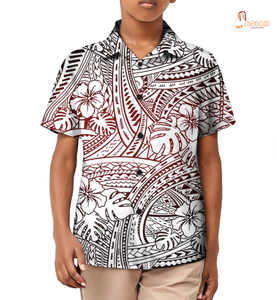 Men Short Sleeve Floral Print Casual Polo Shirt Breathable 100% Polyester Regular Fit White <b>Red</b> Pattern - Product Image 1