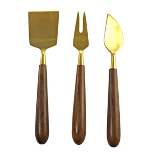 Juego de Cuchillos para Queso de Madera de Acacia de 3 Piezas al por Mayor, Hojas de Acero Inoxidable con Acabado Dorado, Cuchillos Elegantes para Tabla de Charcutería, Ecológicos - Product Image 3