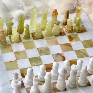 White Marble Green Onyx Modern Safe Fire Resistant <b>Chess</b> <b>Set</b> Natural Stone <b>Board</b> Game Handmade Pieces Dining Wall Living Room - Product Image 6